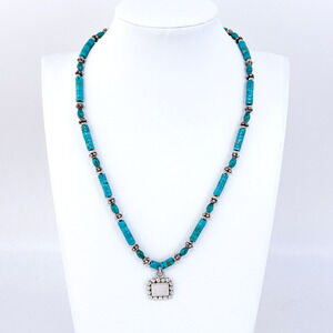 Estate Mexico Sterling Silver 925 Turquoise Beaded Pendant Necklace 16.5"-18"
